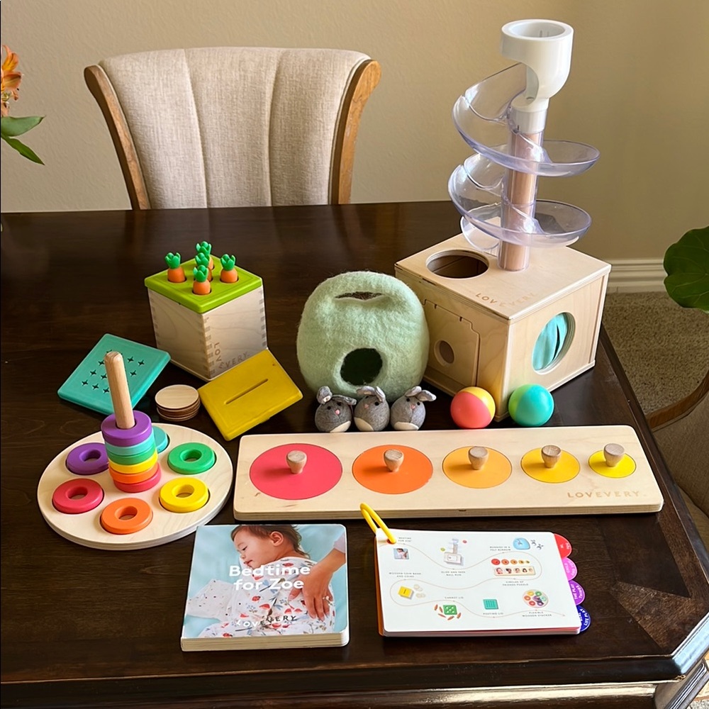 Lovevery The Babbler Play Guide- Wooden Montessori Toy Set - Multicolor